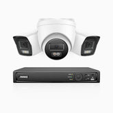 H800 - 4K 4 Channel PoE Security System with 2 Bullet & 1 Turret Cameras, Human & Vehicle Detection, Color & IR Night Vision, Built-in Mic, RTSP Supported